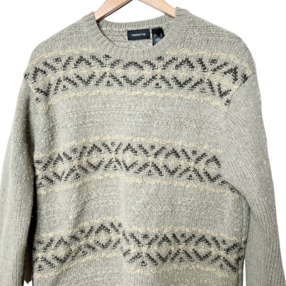 Liz Claiborne Vintage Wool Blend Aztec Pattern Stripes Grandpa Knit Sweater - Picture 7 of 16